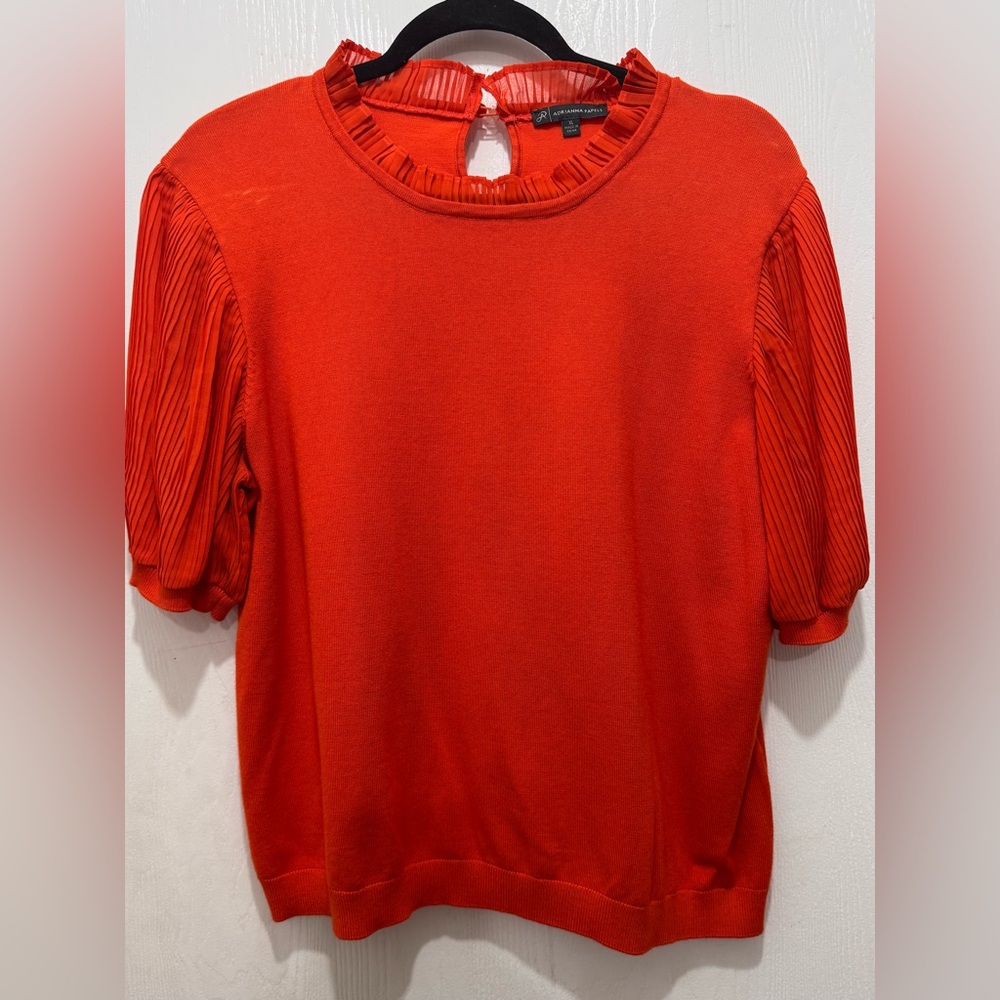 Orange Pleated/neck Sleeve Blouse
